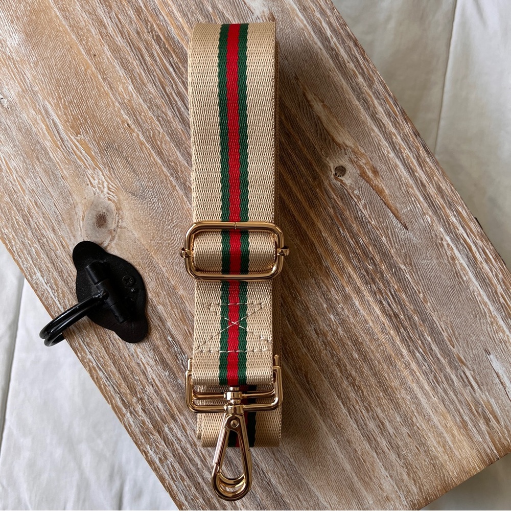 Tan Red and Green Web Canvas Purse Strap Replacement - Picture 6 of 7